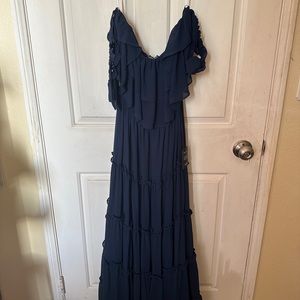 Lulus - Chance For Us Navy Blue Off-the-Shoulder Ruffled Maxi Dress